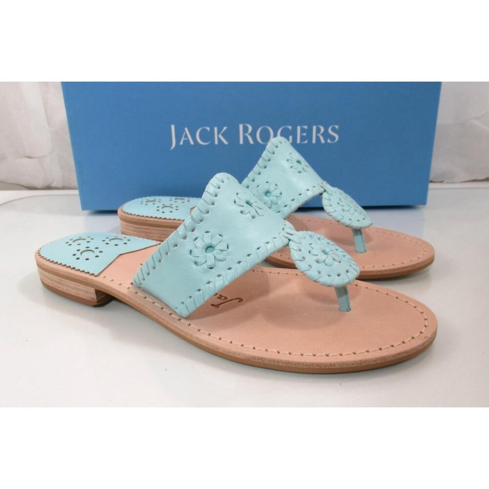 Jack Rogers Jacks Flat Thong Sandals Signature Leather Turquoise Size 7 - Picture 5 of 7
